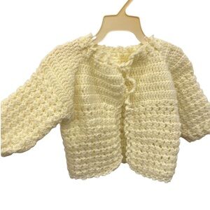 Vintage Handmade Crocheted Long Sleeve Open Cardigan Sweater Jacket Yellow 12 Mo